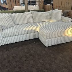 Cream White Fluffy Sectional 