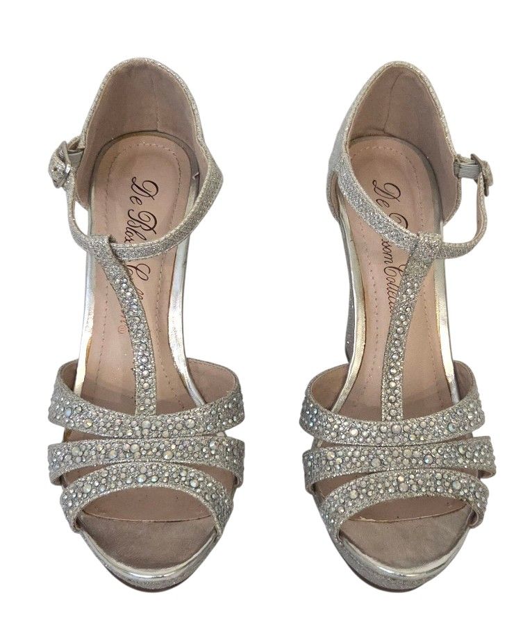 Glitter Rhinestone T Strap Platform Wedge Sandal