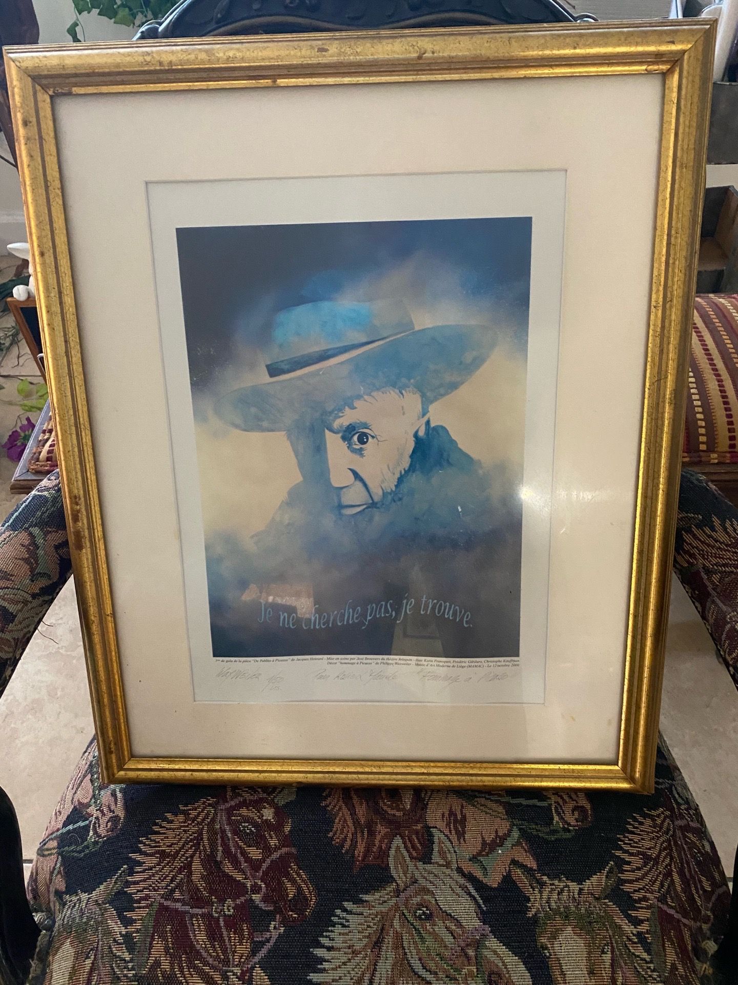 A reproduction of a famous portrait of Pablo Picasso