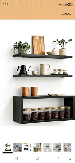 Floating Shelves 15.7 Inch 3 Pack Wall Mount Shelves Hidden Bracket
Black floating shelves: thick boards, hidden brackets, 40-lb load for living room,