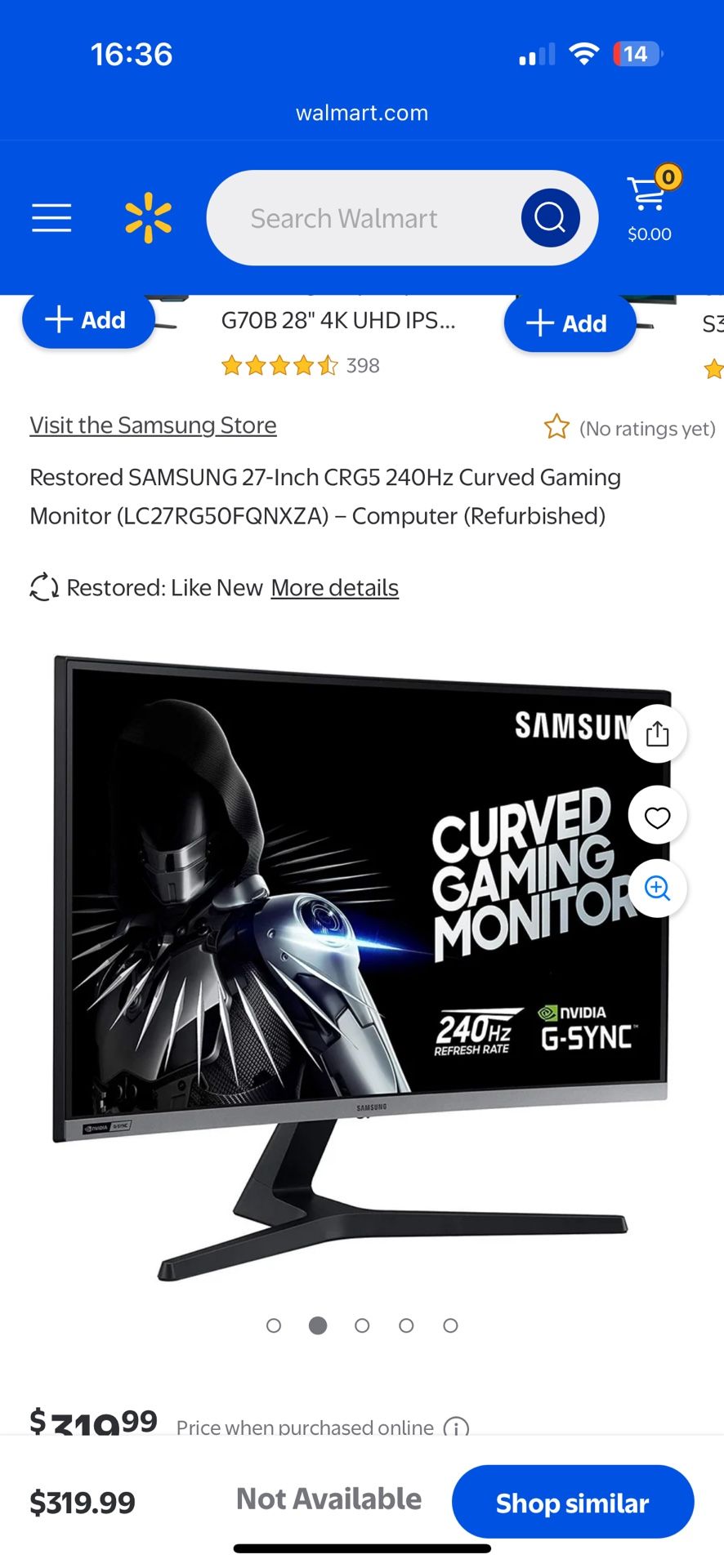 27” 240hz Curved Samsung Monitor FHD