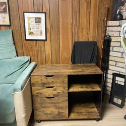 Wooden Storage Desk With Drawers And Shelves 