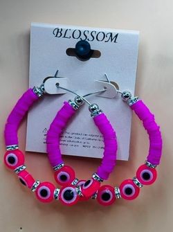 New Blossom Glass Evil Eye Protection Earrings Pair Beautiful -Pink