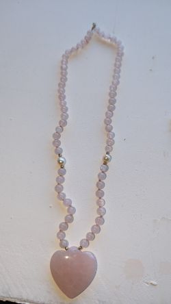 14K Rose Quartz Heart Bead Pendant Necklace
