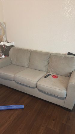 Light Gray 3-Seat Upholstered Sofa with pellow
