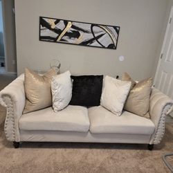 Velvet LoveSeat& Sofa With Glass Table
