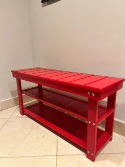 Wood Red Shoe Bench