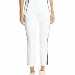 NWT Rag & Bone Pants Simone White Ankle High Rise Zipper Side Stripe Size 10