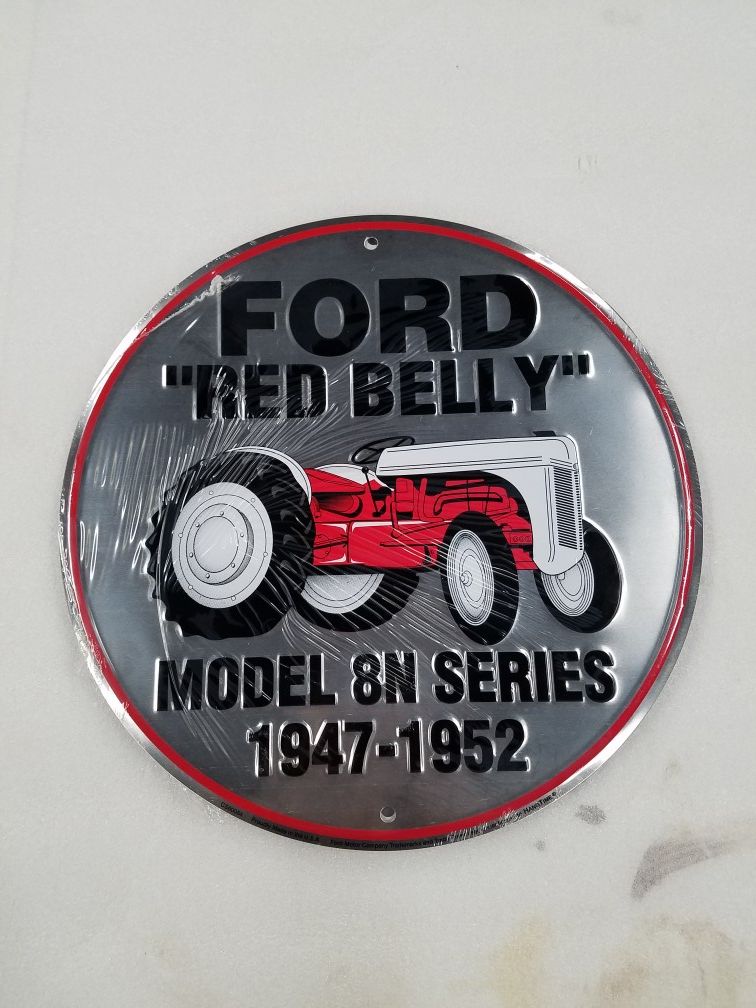 Ford red belly farm tractor embossed metal sign