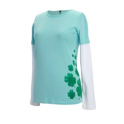 Green 3 Women's Shamrock Eco Printed Long Sleeve Tee St Patrick's Day sz M *Great Bridge*