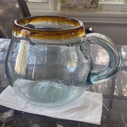 Blown Glass Pitcher 2tone Amber Rim .Good For BEER 