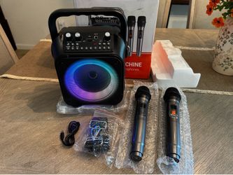 Karaoke Machine, Portable Bluetooth Speaker with 2 Wireless Microphones for Adults & Kids with Lights, Karaoke Microphone with PA System Supports USB/