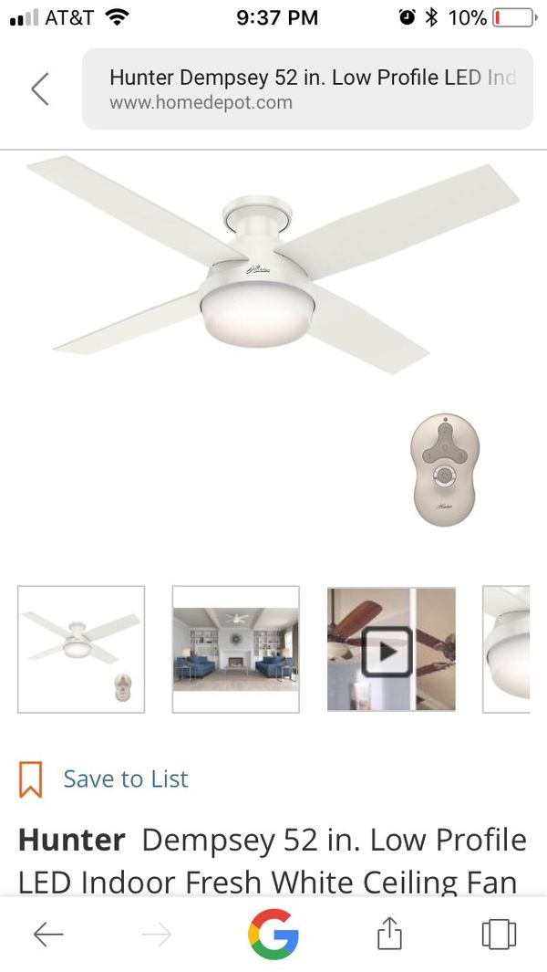 Hunter Dempsey Led 52 Inch Low Profile Fresh White Ceiling Fan For Hunter Dempsey Led 52 Inch Low Profile Fresh White Ceiling Fan