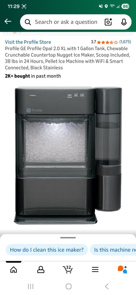 Profile GE Profile Opal 2.0 XL with 1 Gallon Tank, Chewable Crunchable Countertop Nugget Ice Maker, Scoop Included, 38 lbs in 24 Hours, Pellet Ice Mac