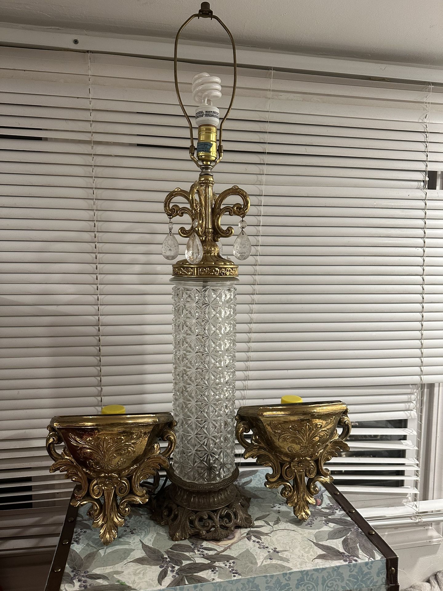 Vintage lamp 34 High X 10 Inches Brass And Real Crystals