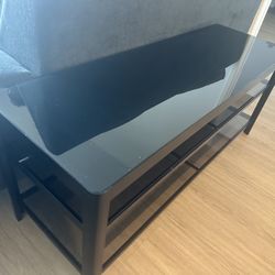 Black Glass Tv Stand And Faux Marble Coffee Table For Sale 