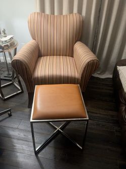 Striped Accent Armchair + Tan Footstool