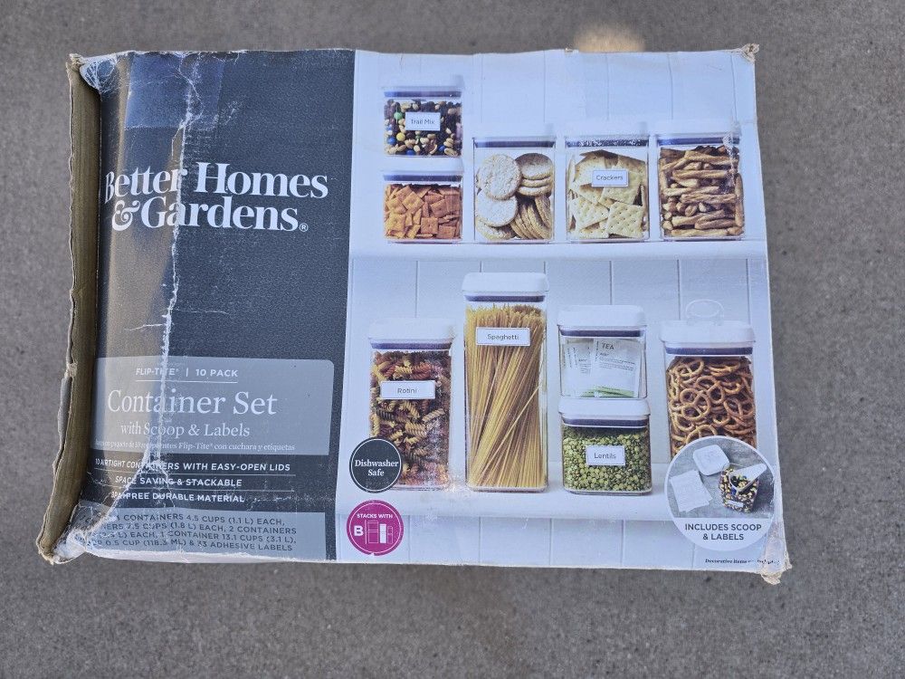 Better Homes & Gardens 10 Pack Flip-Tite Food Storage Containers with Scoop and Labels