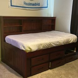 Twin Bed W Shelves And Six Bottom Dresser Drawers And Mattress
