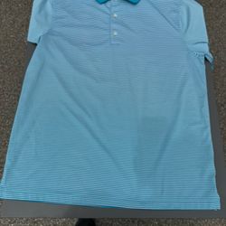 Greg Norman mens blue With White Stripes Play Dry golf polo shirt XL 