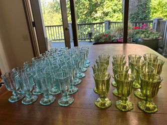 Colored Glass Footed Goblets Set – Blue & Green