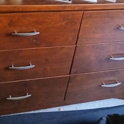 Full headboard, frame and dresser with mirror