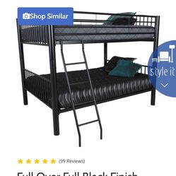 Full Over Full Black Finish Bunk Bed With Mattresses 