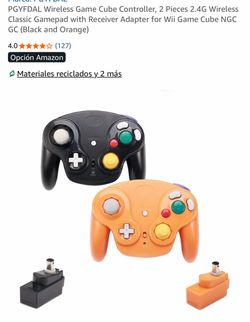 PGYFDAL Wireless Game Cube Controller, 2 Pieces 2.4G Wireless Classic Gamepad with Receiver Adapter for Wii Game Cube NGC GC (Black and Orange)