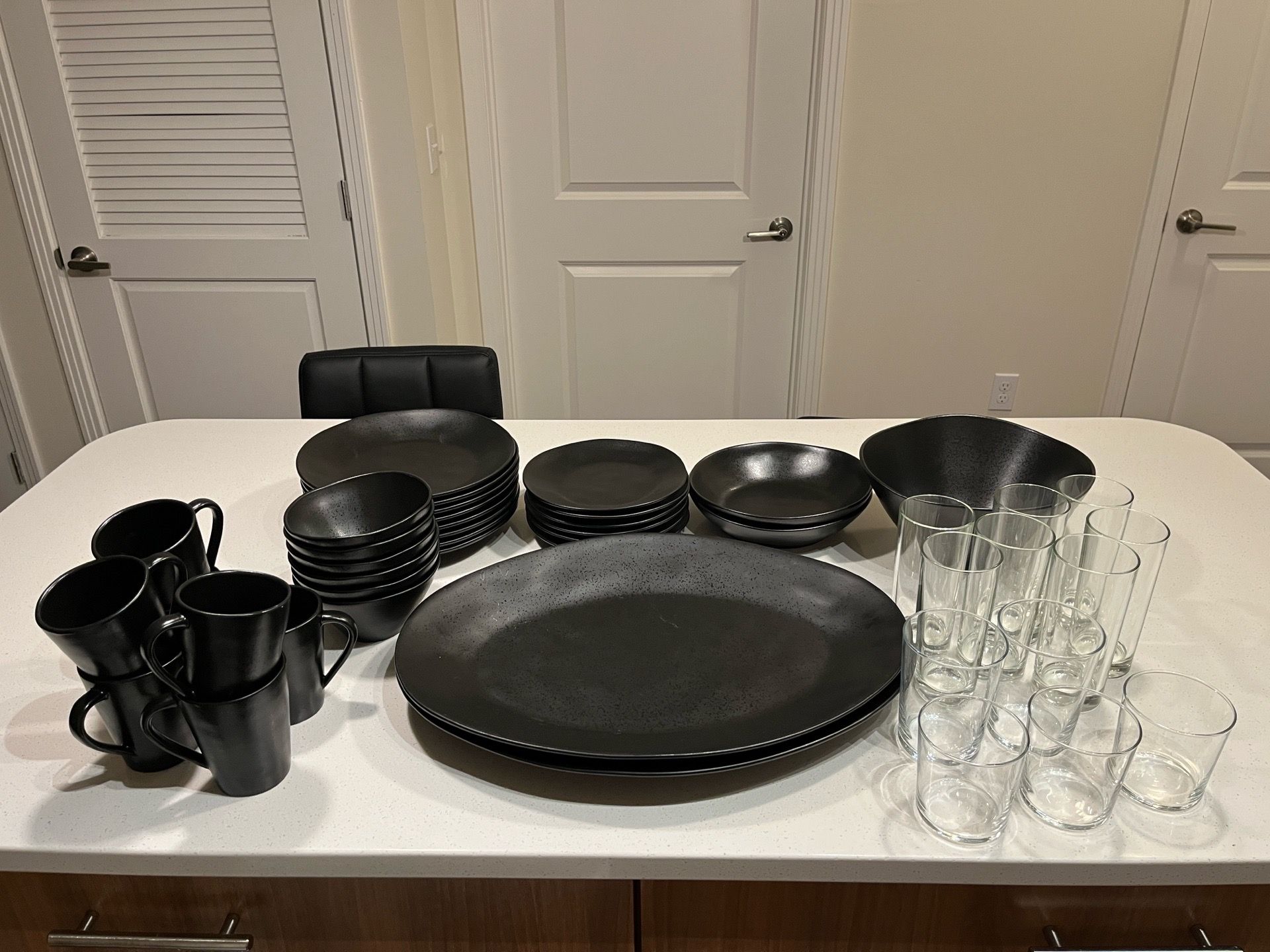 Crate and Barrel Marin Matte Black Dishware, Drinkware, Serving 44-piece Set