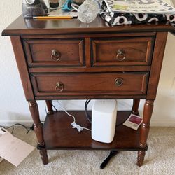 Solid Wood Accent Table / Nightstand with Drawers & Shelf