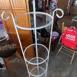 Vintage Iron Round Shelf Glass Tower