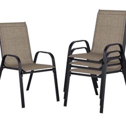Set of 4, Outdoor Dining Chairs, Outdoor Patio Dining Sets with Cooling Fabric, for Lawn, Porch, Pool, Garden, Brown