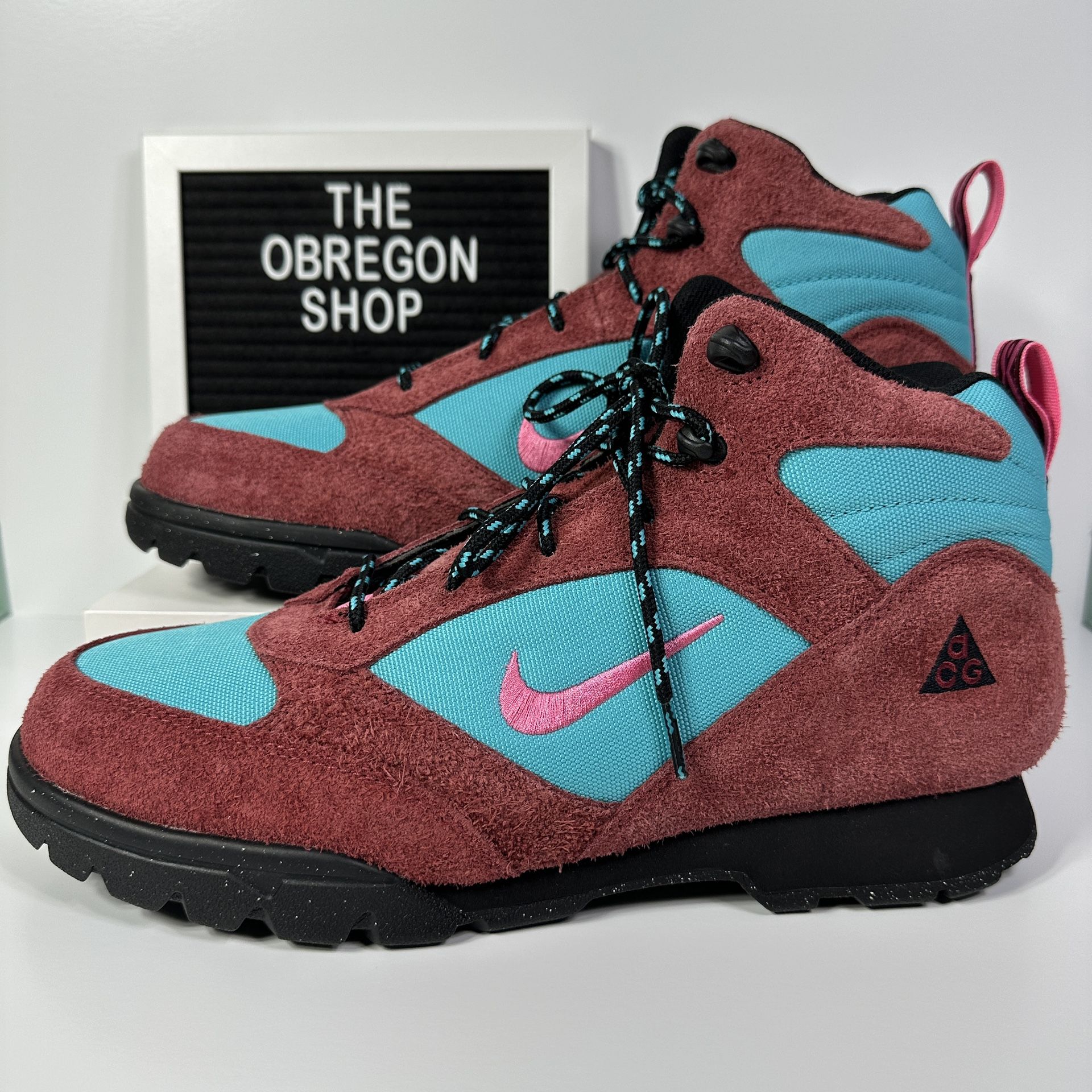 NIKE ACG TORRE MID WATERPROOF TEAM RED DUSTY CACTUS MENS HIKING BOOTS SIZE 13 SUEDE BLUE PINK NEW