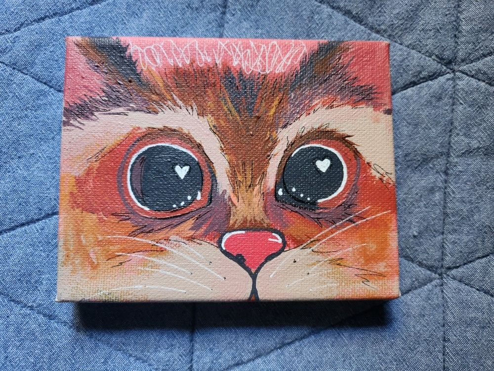 ORANGE CAT HEART EYES PAINTING