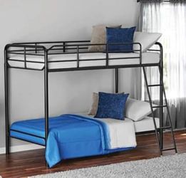 Twin over Twin Bunk Bed Metal Kids Bedroom Furniture Steel Dorm Spare Guest Room New
