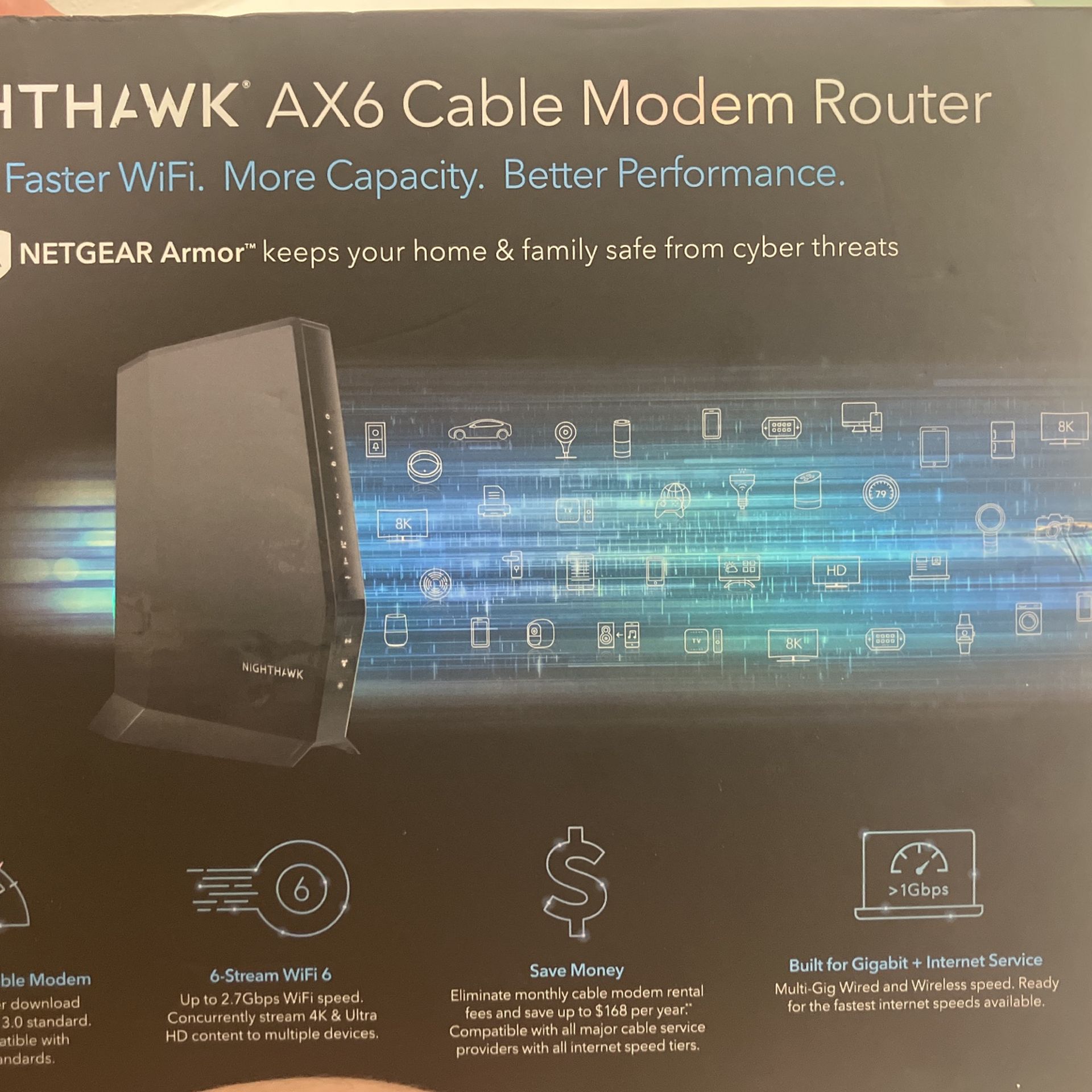 NETGEAR Nighthawk AX2700 DOCSIS 3.1 Cable Modem + WiFi 6 Router, 2