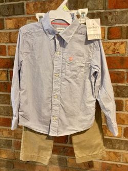 Carter’s 4T 2 Piece Set Khaki Pants & Blue Long Sleeve Shirt - NEW WITH TAGS - Smoke and pet free well kept home. See pictures for cosmetic details.