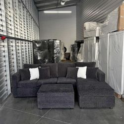 Brand New Dark Grey L Shape Couch Free Ottoman Free Delivery 