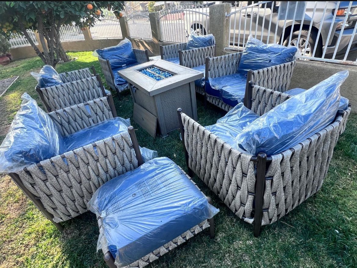 Brand New Patio Outdoor Furniture Set With Fire Pit Sunbrella Fabric