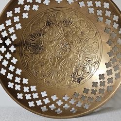 Vintage Etched and Pierced Brass Bowl 5.5”