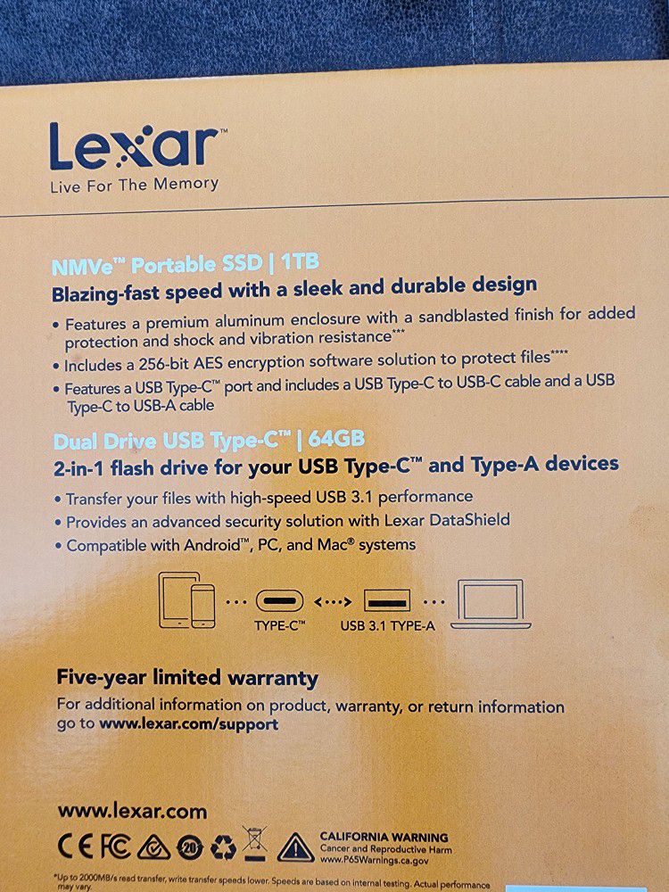 Lexar Blaze 1TB Portable External SSD USB 3.2 Gen 2x2, NVMe, 64GB