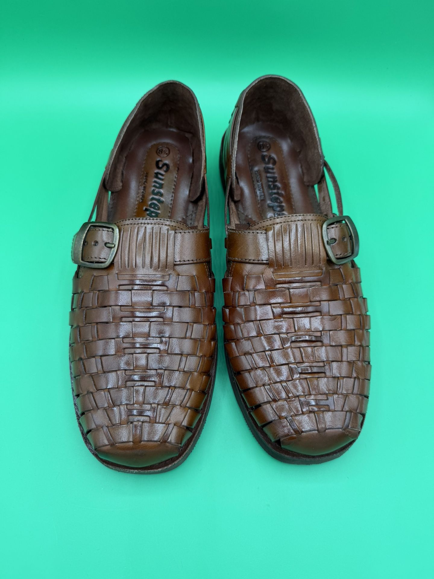 Sunsteps Huarache Shoes Mens Sz 8.5 Brown Leather Woven Slip On ClosedToe Casual New