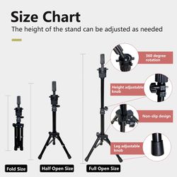 22 inch Wig Head, Wig Stand Tripod with Head, Canvas Block Mannequin Head  for Wigs Making Display Styling with Wig Caps, Wig T Pins, Black Bristle
