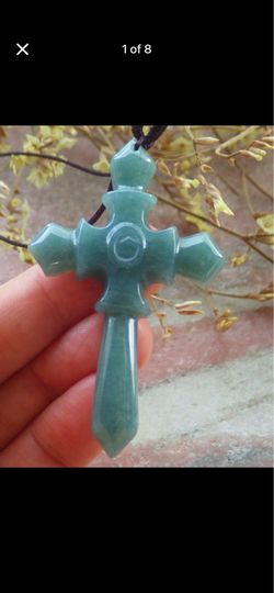 Certificate JADEITE Jade light Green Jesus Cross Pendant