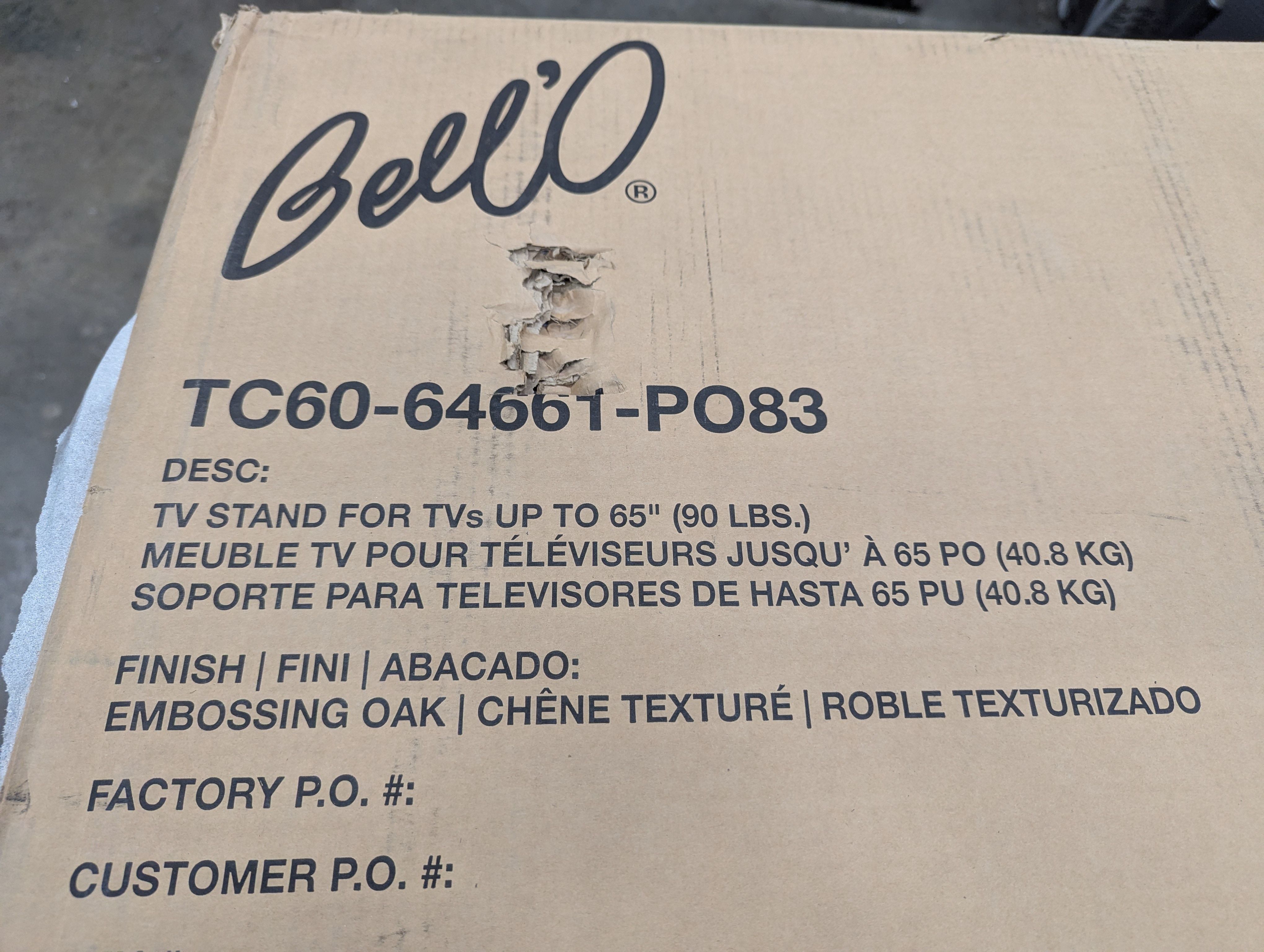 Bell'O Tv Stand For TV's Up To 65"