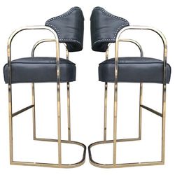 1940s Empiric Leather Lawatch Bar Stools- a Pair