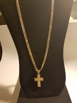 14k gold filled cuban chain with cross pendant, with stamp!