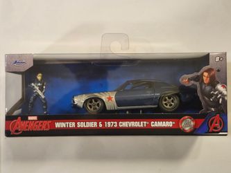 2023 JADA. 1:32 SCALE DIECAST METAL. MARVEL AVENGERS WINTER SOLDIER.  1973 CHEVROLET CAMARO. WITH WINTER SOLDIER DIECAST METAL FIGURE
