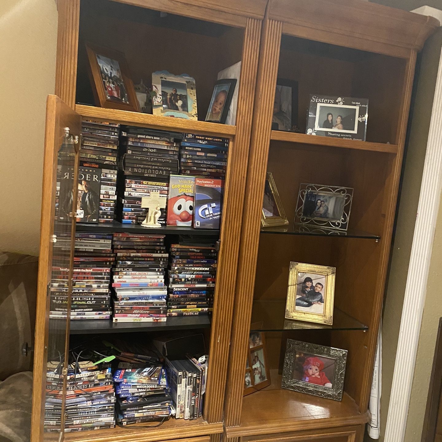 2 Wood Stands With Glass /wood Shelves It Also Come With Light