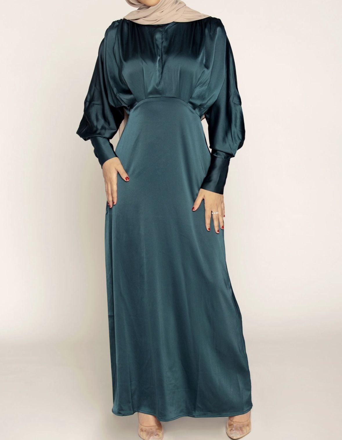 NEW Teal Long Satin Dress from Veiled